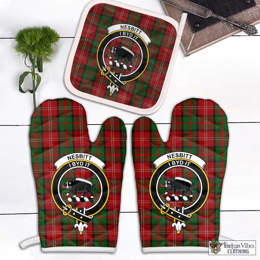 Nesbitt Tartan Combo Oven Mitt & Pot-Holder with Family Crest Combo 1 Oven Mitt & 1 Pot-Holder White - Tartan Vibes Clothing