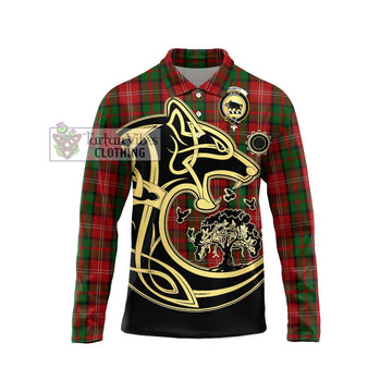 Nesbitt Tartan Long Sleeve Polo Shirt with Family Crest Celtic Wolf Style