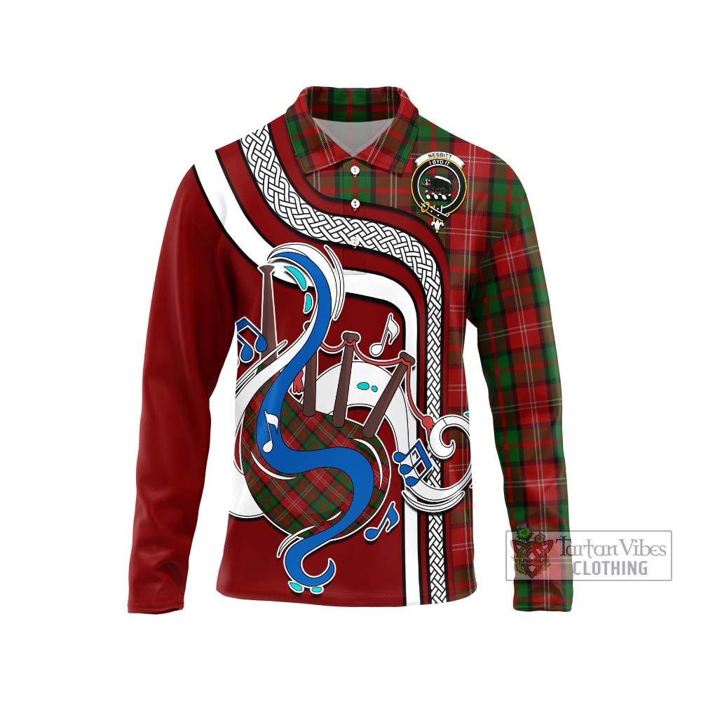 Tartan Vibes Clothing Nesbitt Tartan Long Sleeve Polo Shirt with Epic Bagpipe Style