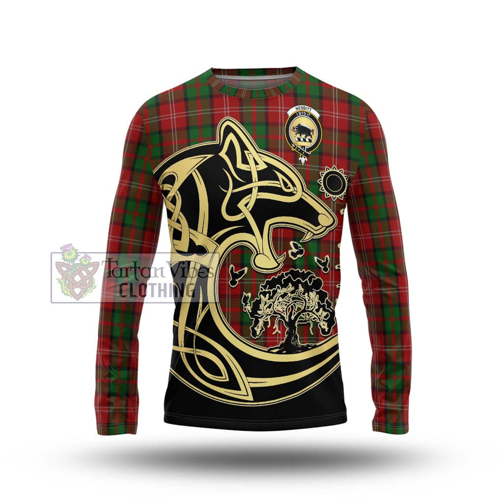 Nesbitt Tartan Long Sleeve T-Shirt with Family Crest Celtic Wolf Style Unisex - Tartan Vibes Clothing