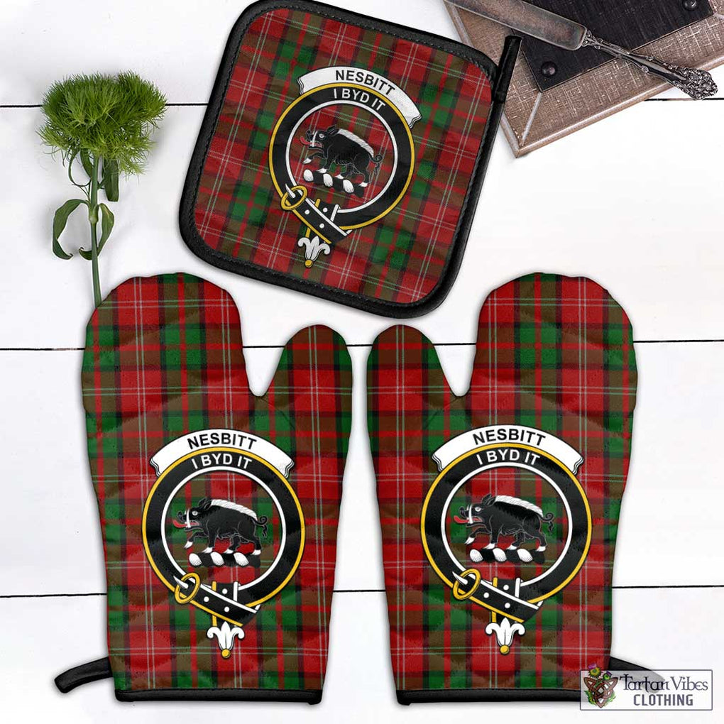 Nesbitt Tartan Combo Oven Mitt & Pot-Holder with Family Crest Combo 1 Oven Mitt & 1 Pot-Holder Black - Tartan Vibes Clothing