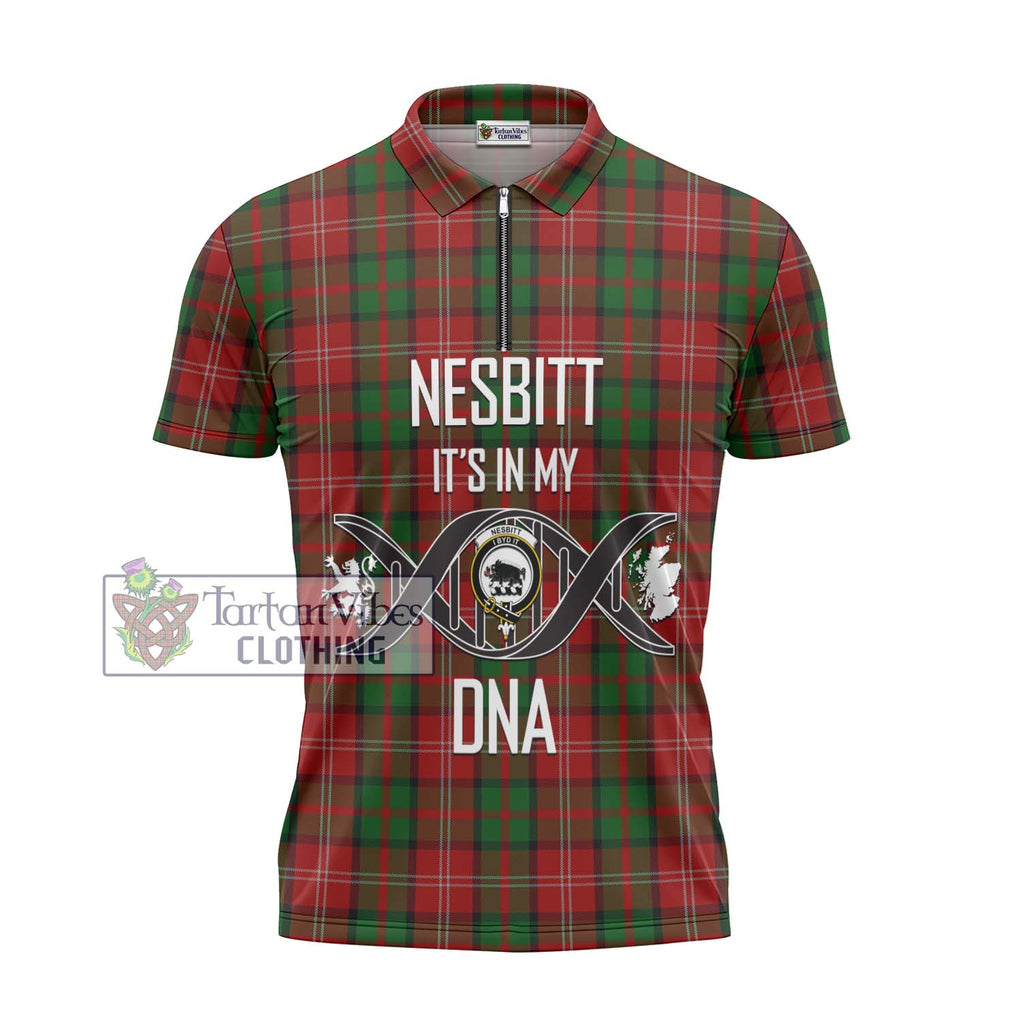 Nesbitt Tartan Zipper Polo Shirt with Family Crest DNA In Me Style - Tartanvibesclothing Shop