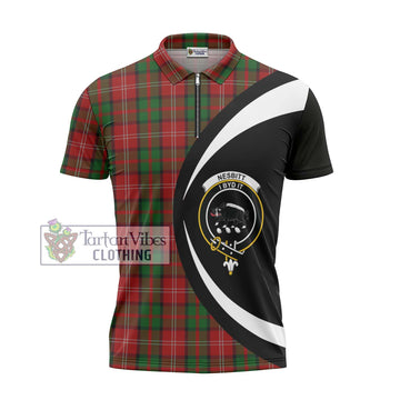 Nesbitt Tartan Zipper Polo Shirt with Family Crest Circle Style