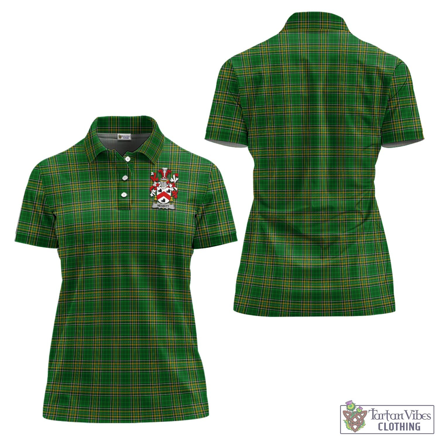 Nesbitt Irish Clan Tartan Women's Polo Shirt with Coat of Arms - Tartan Vibes Clothing