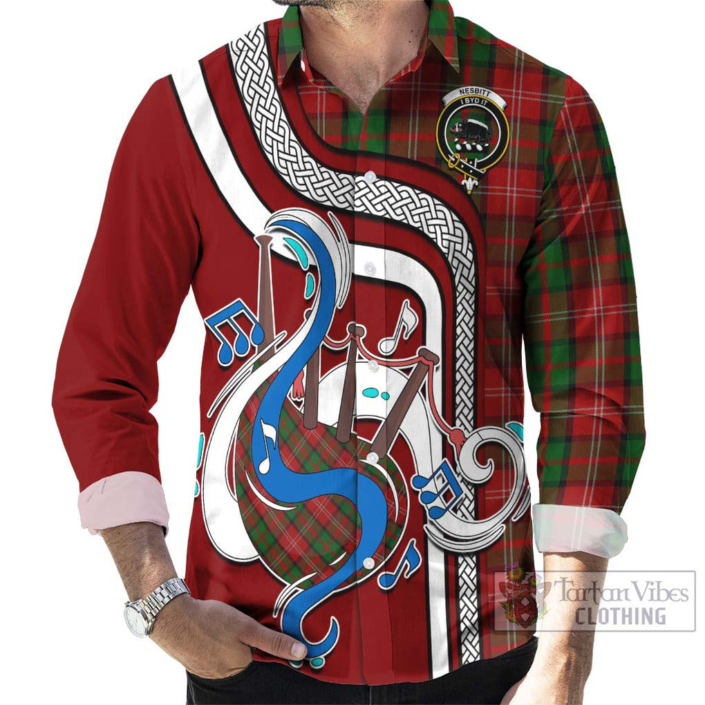 Nesbitt Tartan Long Sleeve Button Shirt with Epic Bagpipe Style - Tartanvibesclothing Shop