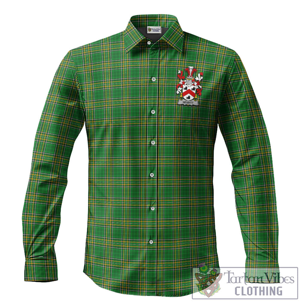 Tartan Vibes Clothing Nesbitt Ireland Clan Tartan Long Sleeve Button Up with Coat of Arms