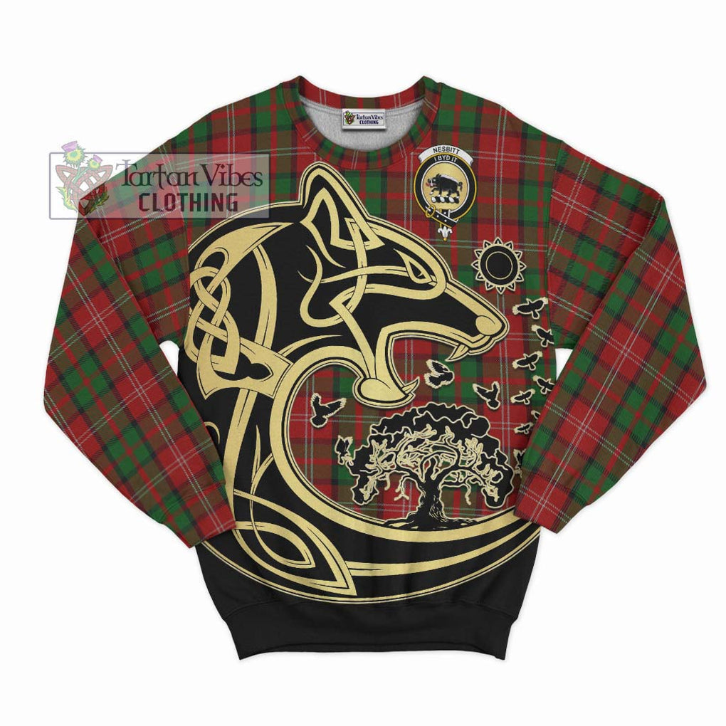 Nesbitt Tartan Sweatshirt with Family Crest Celtic Wolf Style - Tartan Vibes Clothing