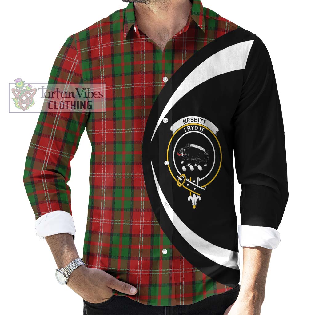 Nesbitt Tartan Long Sleeve Button Up with Family Crest Circle Style - Tartan Vibes Clothing