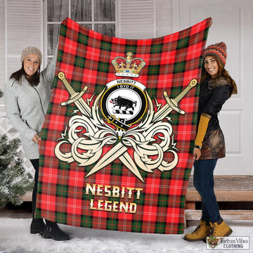 Nesbitt (Nisbet) Tartan Blanket with Clan Crest and the Golden Sword of Courageous Legacy