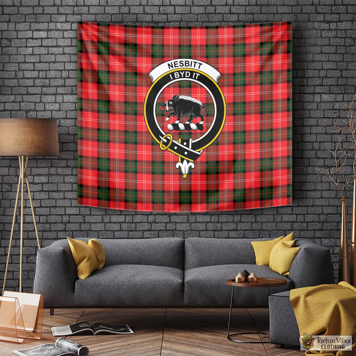 Tartan Vibes Clothing Nesbitt Modern Tartan Tapestry Wall Hanging and Home Decor for Room with Family Crest