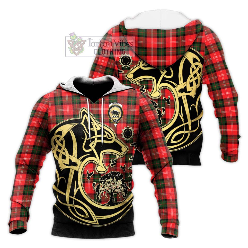 Nesbitt (Nisbet) Tartan Knitted Hoodie with Family Crest Celtic Wolf Style Unisex Knitted Pullover Hoodie - Tartan Vibes Clothing