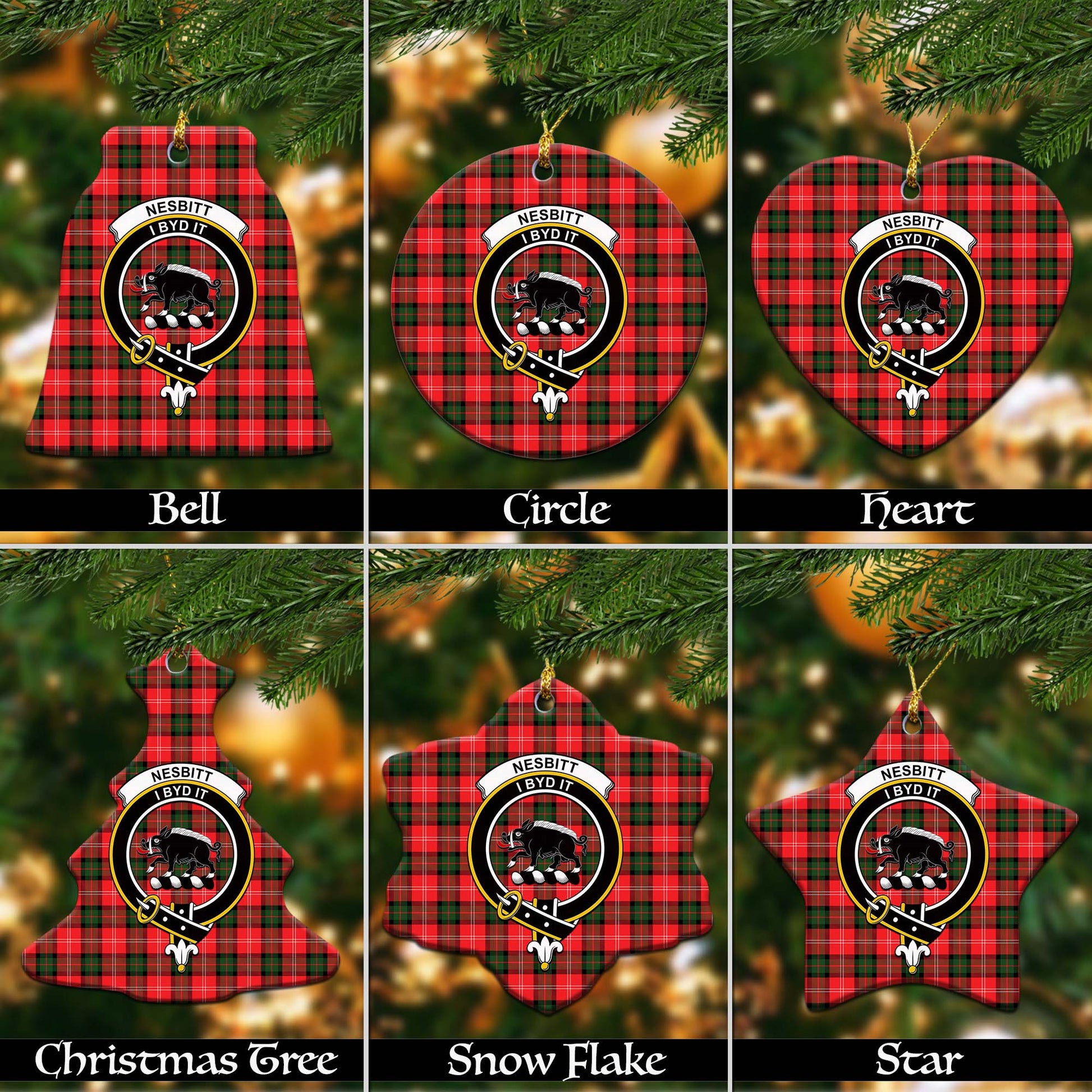 Nesbitt Modern Tartan Christmas Ornaments with Family Crest - Tartanvibesclothing