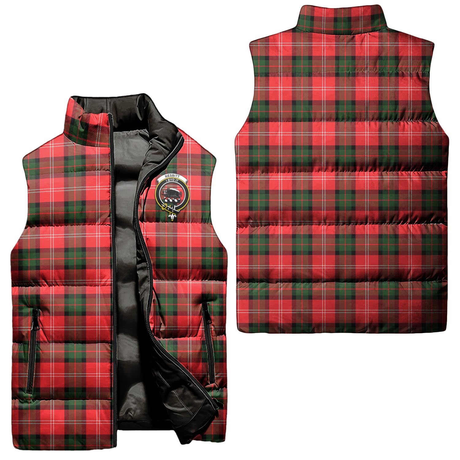 Nesbitt Modern Tartan Sleeveless Puffer Jacket with Family Crest Unisex - Tartanvibesclothing