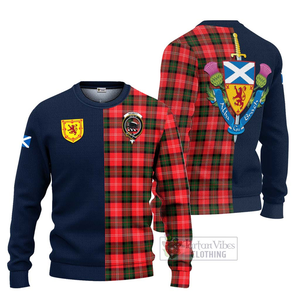 Tartan Vibes Clothing Nesbitt Modern Tartan Knitted Sweater with Scottish Lion Royal Arm Half Style