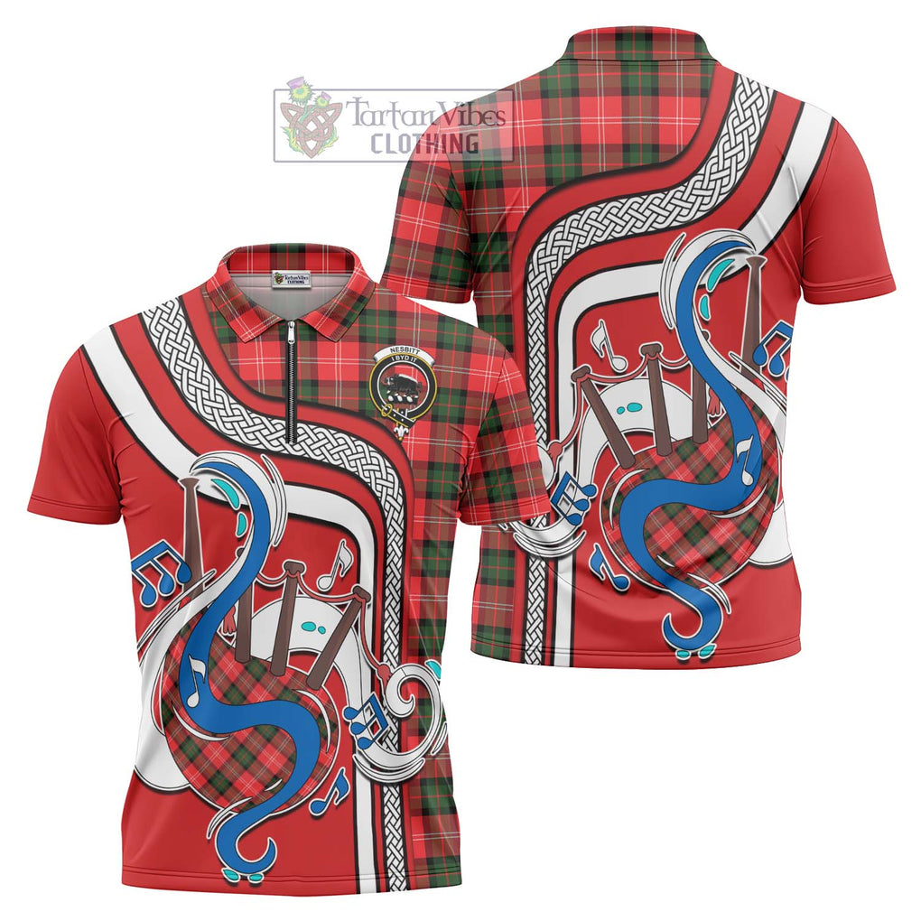 Nesbitt (Nisbet) Tartan Zipper Polo Shirt with Epic Bagpipe Style Unisex - Tartanvibesclothing Shop