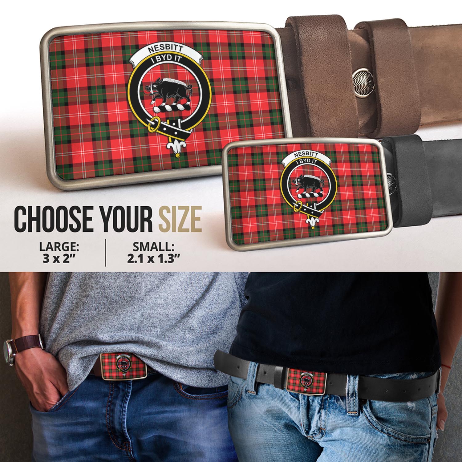 Nesbitt (Nisbet) Tartan Belt Buckles with Family Crest - Tartan Vibes Clothing