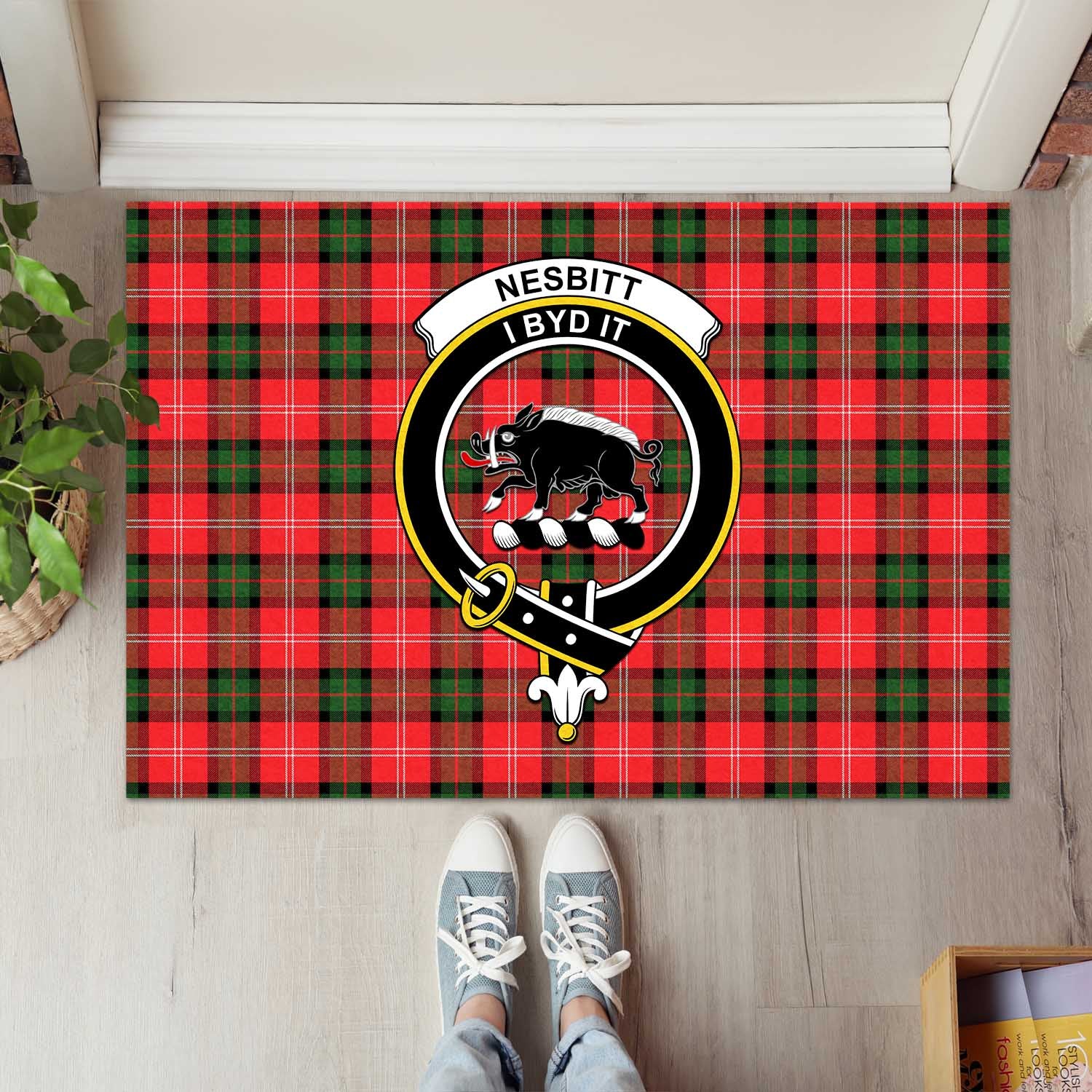 Nesbitt Modern Tartan Door Mat with Family Crest - Tartanvibesclothing