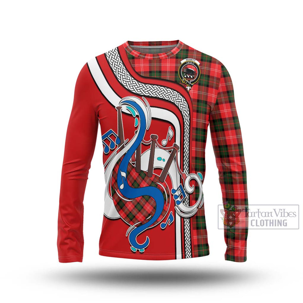 Tartan Vibes Clothing Nesbitt Modern Tartan Long Sleeve T-Shirt with Epic Bagpipe Style