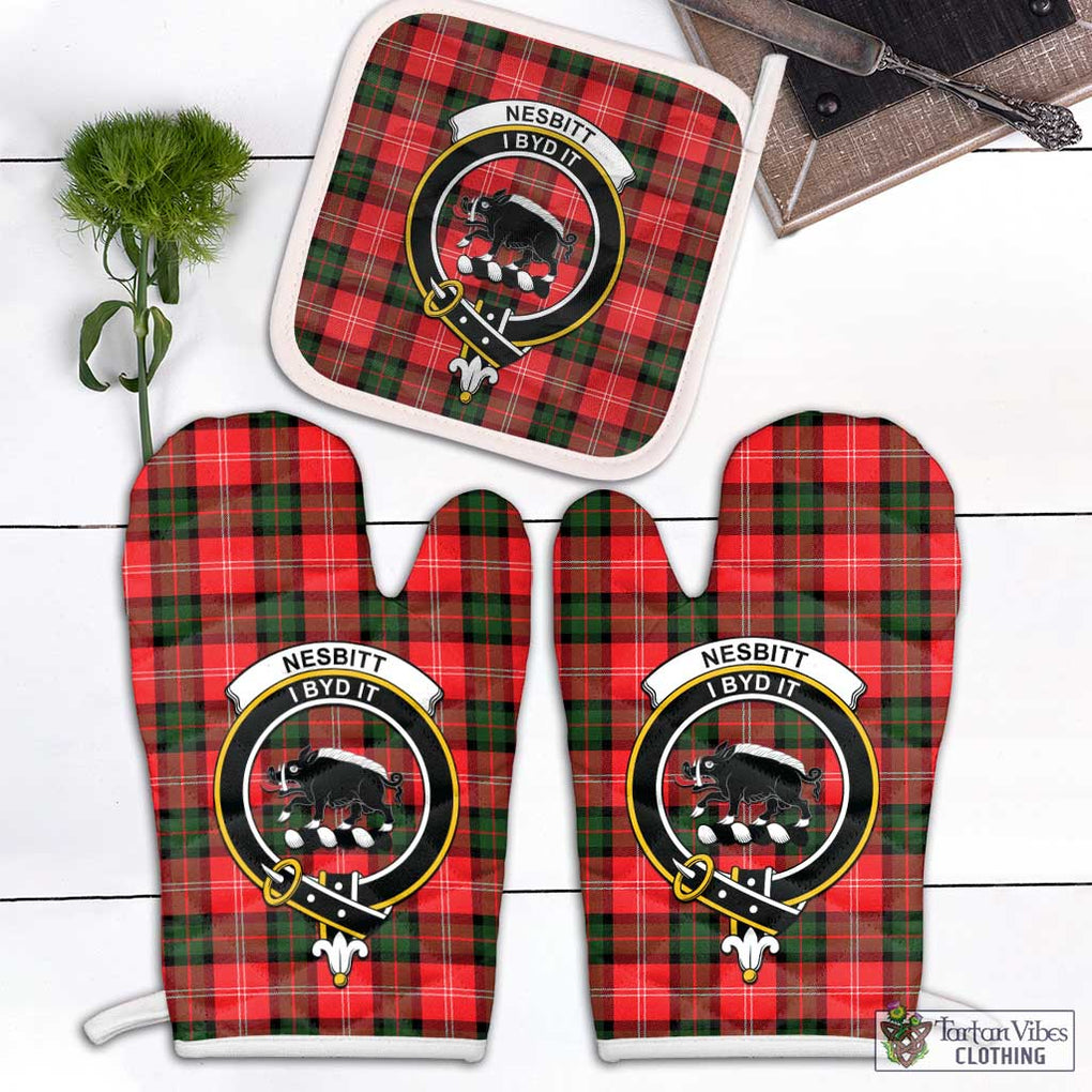 Nesbitt (Nisbet) Tartan Combo Oven Mitt & Pot-Holder with Family Crest Combo 1 Oven Mitt & 1 Pot-Holder White - Tartan Vibes Clothing