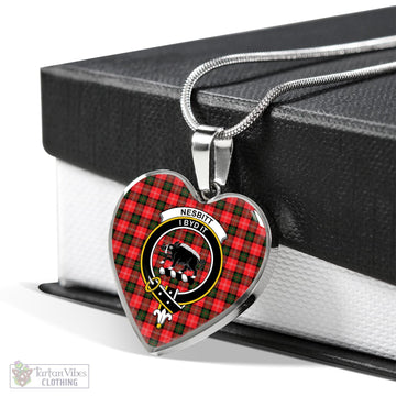 Nesbitt (Nisbet) Tartan Heart Necklace with Family Crest