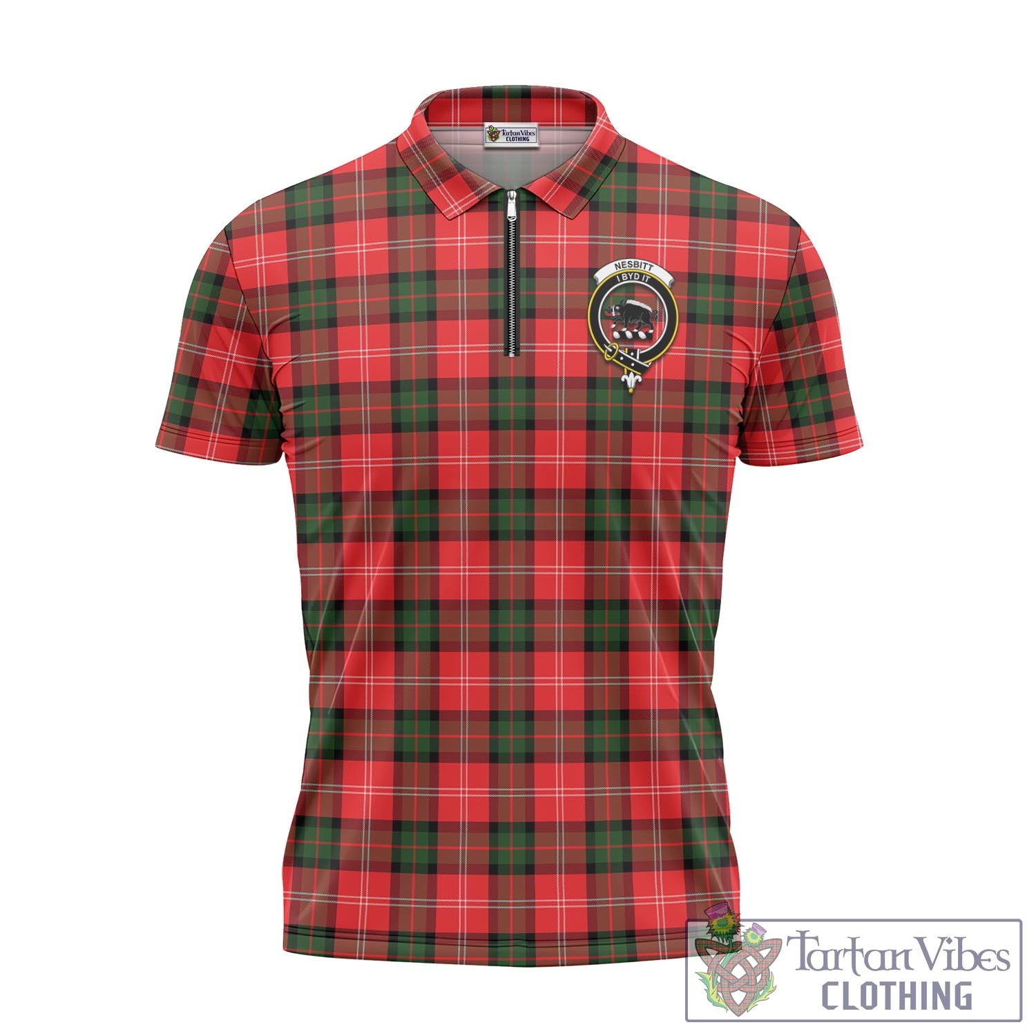 Tartan Vibes Clothing Nesbitt Modern Tartan Zipper Polo Shirt with Family Crest