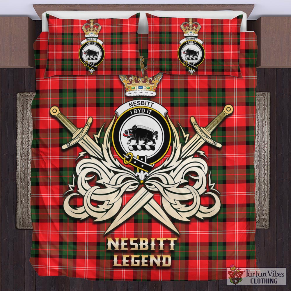 Tartan Vibes Clothing Nesbitt Modern Tartan Bedding Set with Clan Crest and the Golden Sword of Courageous Legacy