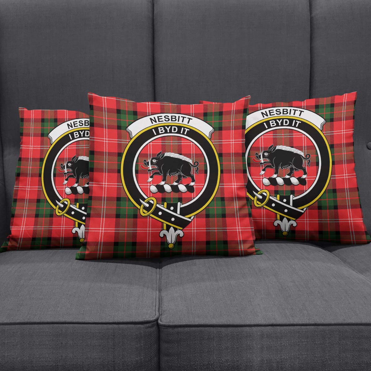 Nesbitt Modern Tartan Pillow Cover with Family Crest Square Pillow Cover - Tartanvibesclothing