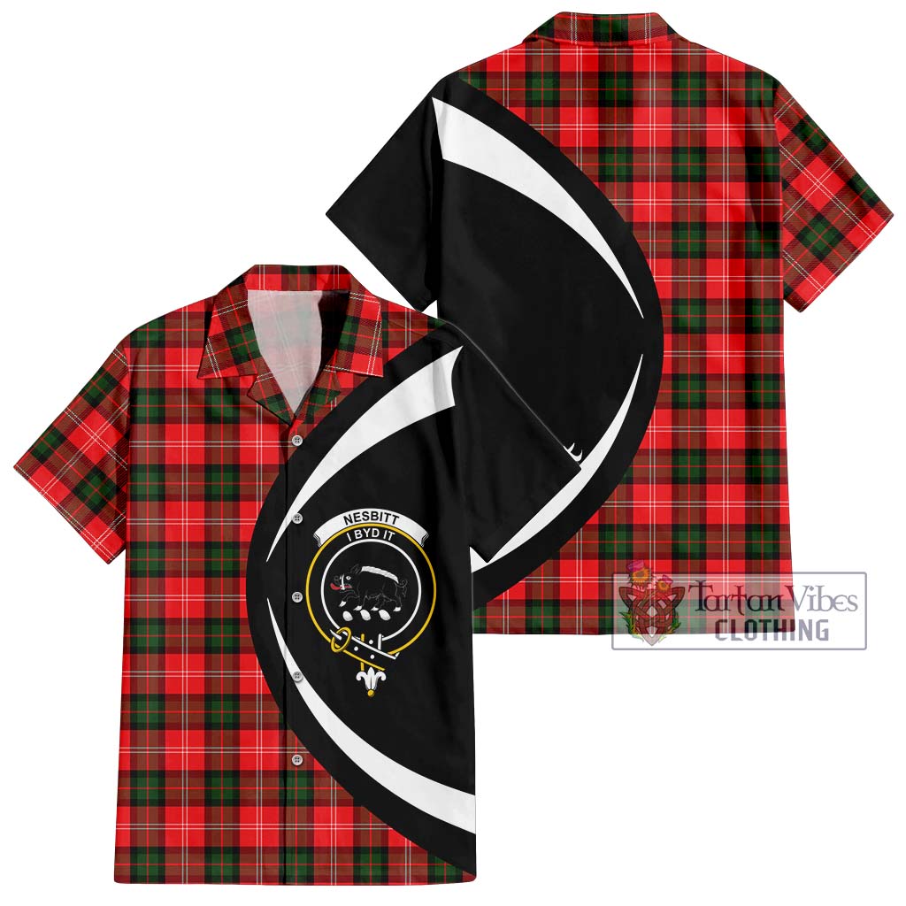 Nesbitt (Nisbet) Tartan Short Sleeve Button Up with Family Crest Circle Style Kid - Tartan Vibes Clothing