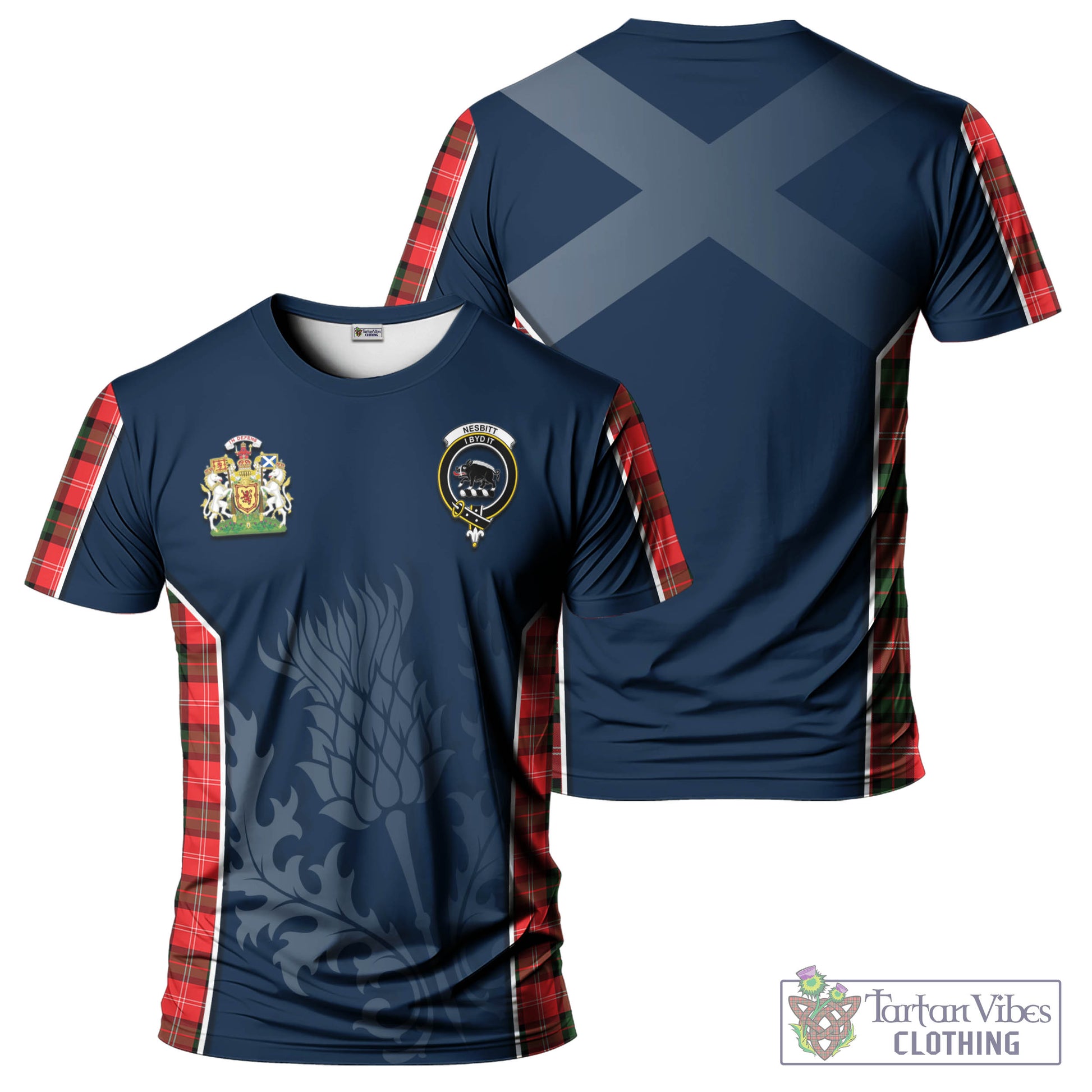 Tartan Vibes Clothing Nesbitt Modern Tartan T-Shirt with Family Crest and Scottish Thistle Vibes Sport Style