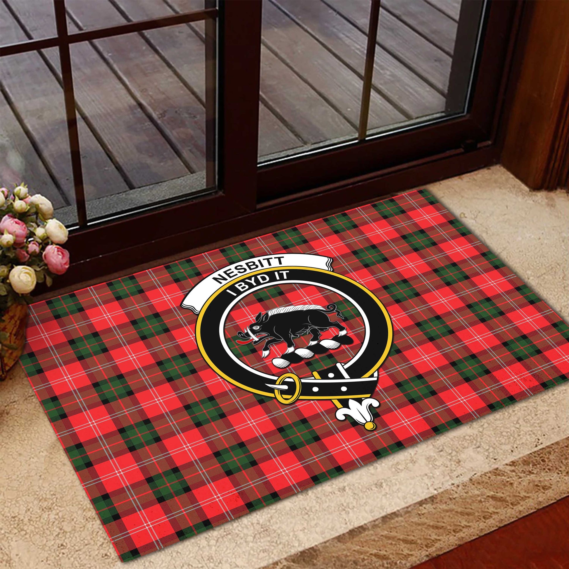 Nesbitt Modern Tartan Door Mat with Family Crest - Tartanvibesclothing