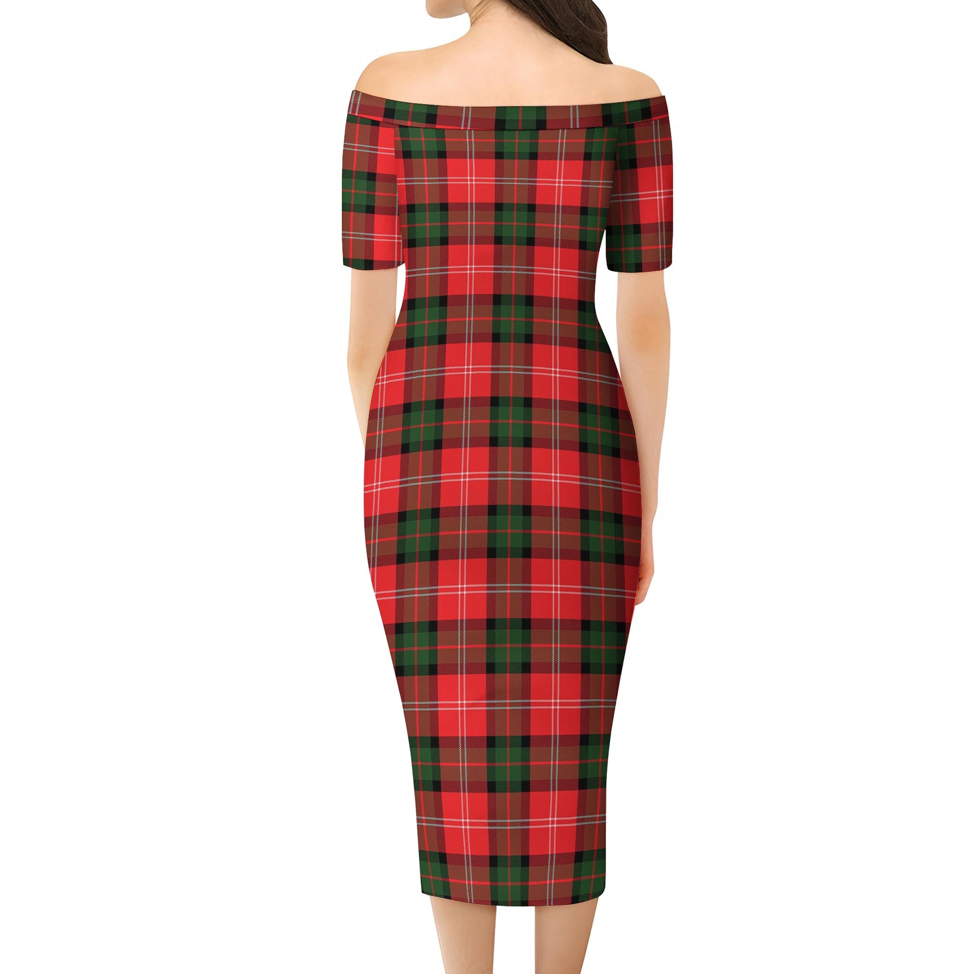 Nesbitt Modern Tartan Off Shoulder Lady Dress - Tartanvibesclothing