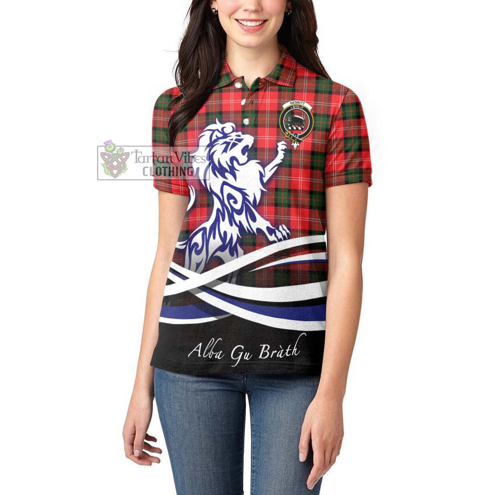 Nesbitt (Nisbet) Tartan Women's Polo Shirt with Alba Gu Brath Regal Lion Emblem - Tartanvibesclothing Shop