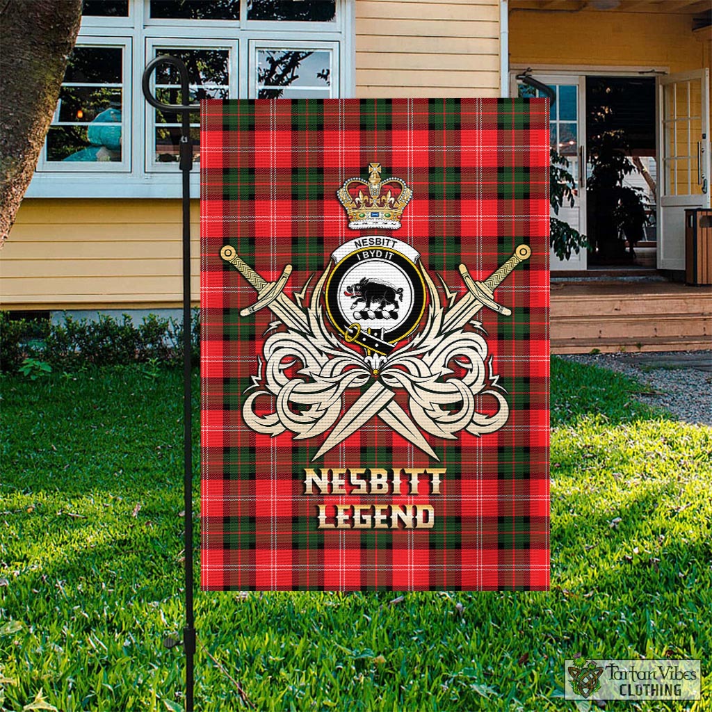 Tartan Vibes Clothing Nesbitt Modern Tartan Flag with Clan Crest and the Golden Sword of Courageous Legacy