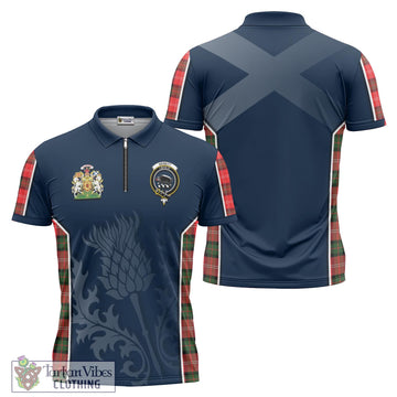 Nesbitt (Nisbet) Tartan Zipper Polo Shirt with Family Crest and Scottish Thistle Vibes Sport Style