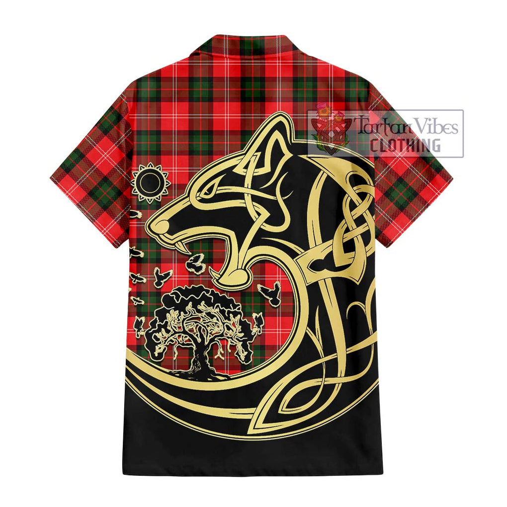 Nesbitt (Nisbet) Tartan Short Sleeve Button Shirt with Family Crest Celtic Wolf Style - Tartan Vibes Clothing