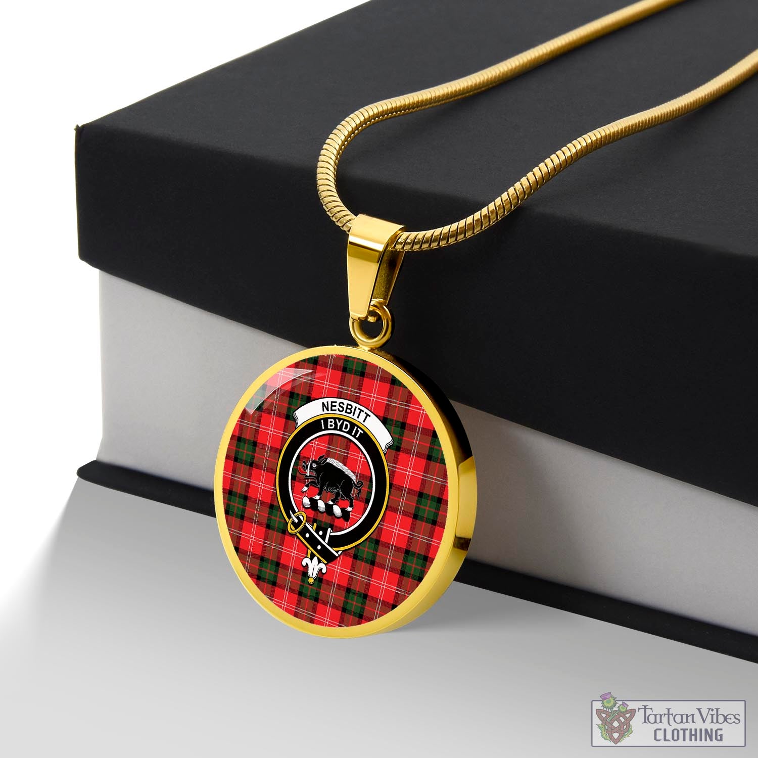 Tartan Vibes Clothing Nesbitt Modern Tartan Circle Necklace with Family Crest