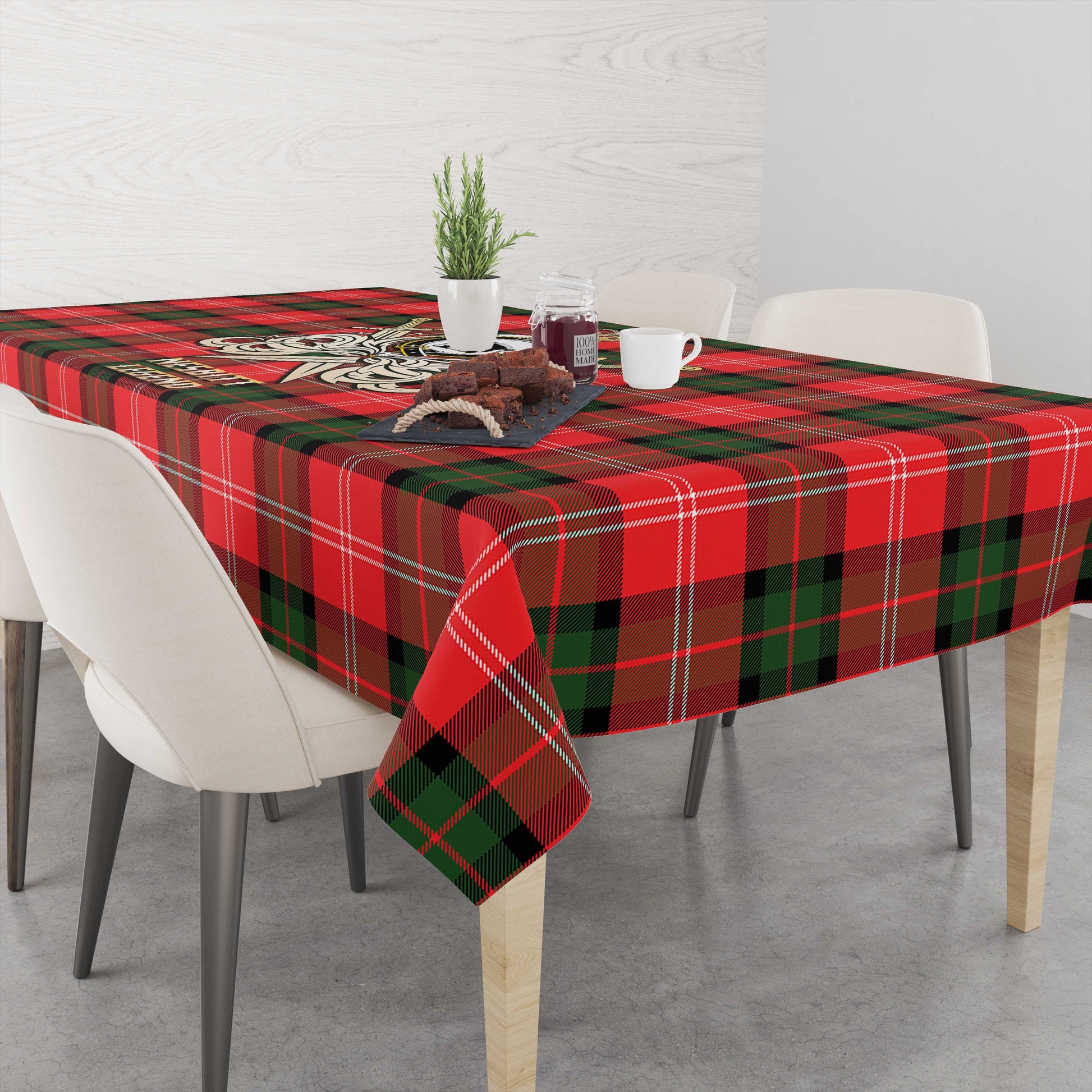 Tartan Vibes Clothing Nesbitt Modern Tartan Tablecloth with Clan Crest and the Golden Sword of Courageous Legacy