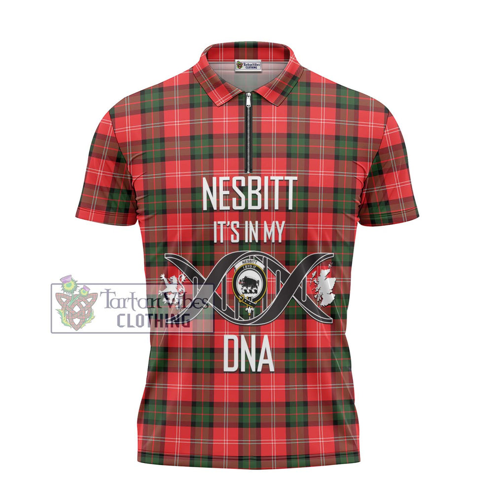 Nesbitt (Nisbet) Tartan Zipper Polo Shirt with Family Crest DNA In Me Style - Tartanvibesclothing Shop