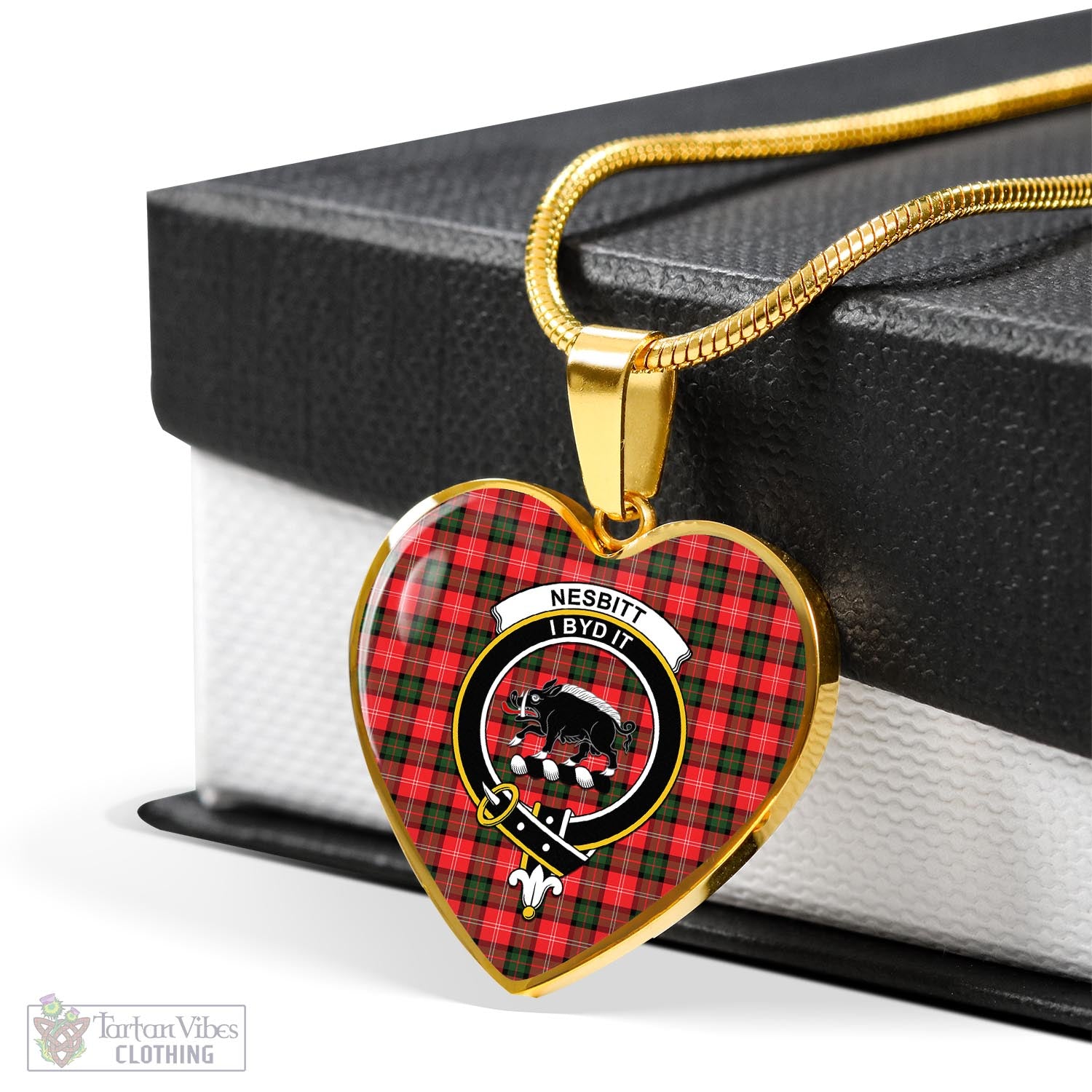 Tartan Vibes Clothing Nesbitt Modern Tartan Heart Necklace with Family Crest