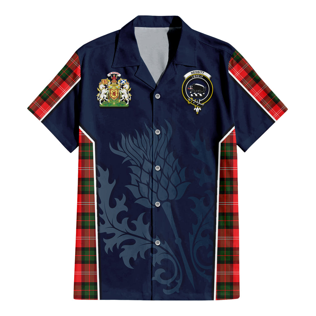 Tartan Vibes Clothing Nesbitt Modern Tartan Short Sleeve Button Up Shirt with Family Crest and Scottish Thistle Vibes Sport Style