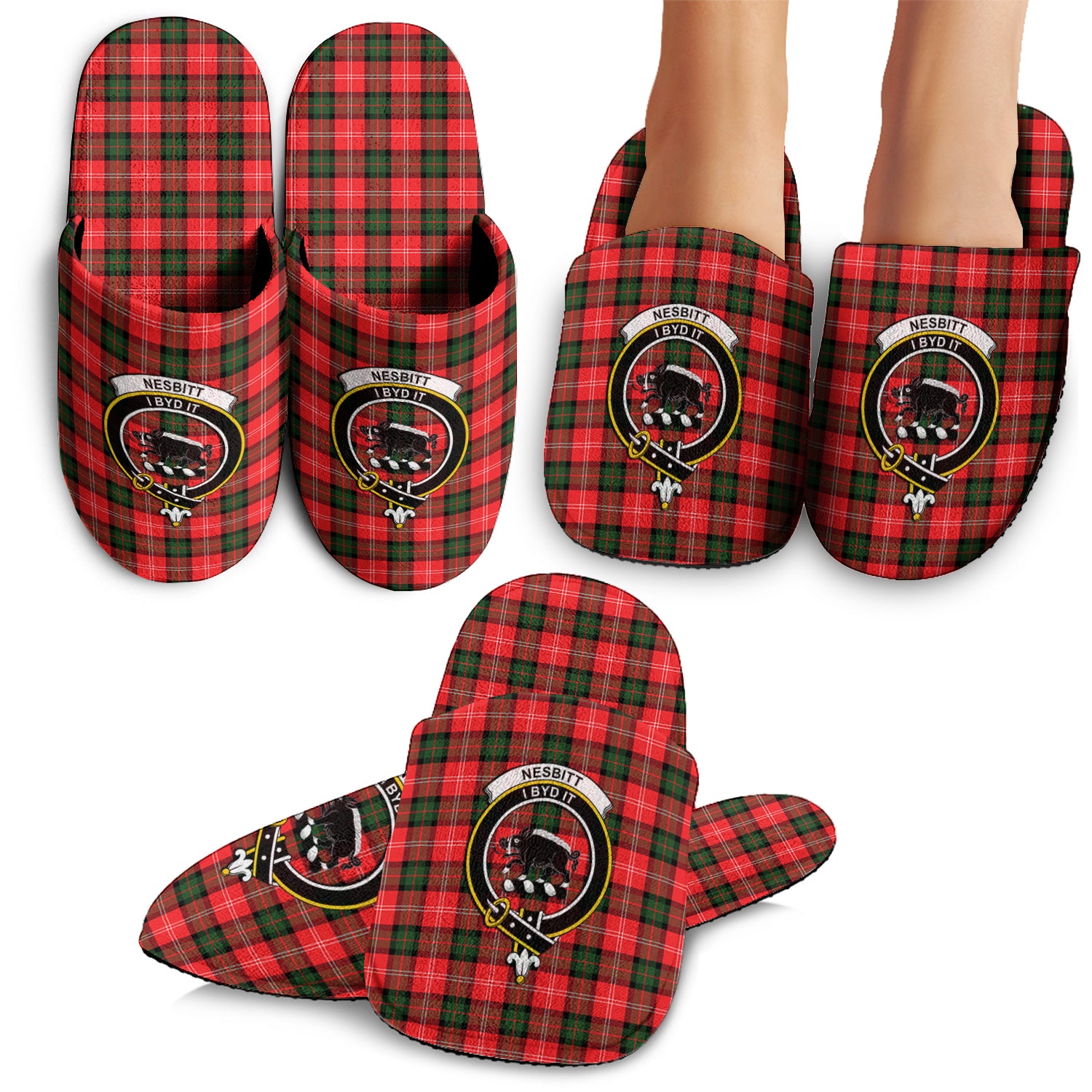 Nesbitt (Nisbet) Tartan Home Slippers with Family Crest - Tartan Vibes Clothing