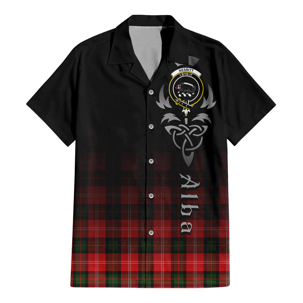 Tartan Vibes Clothing Nesbitt Modern Tartan Short Sleeve Button Up Featuring Alba Gu Brath Family Crest Celtic Inspired