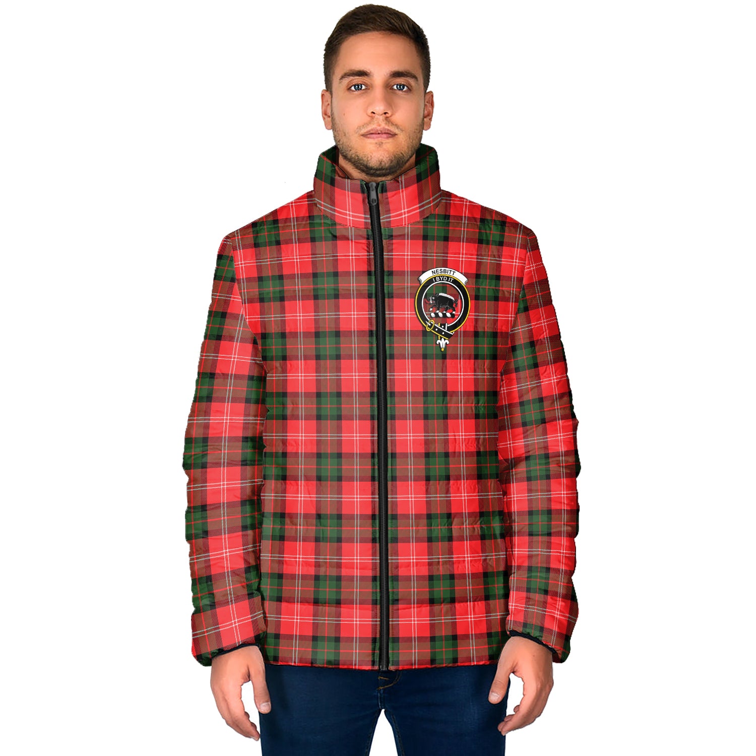 Nesbitt (Nisbet) Tartan Padded Jacket with Family Crest - Tartan Vibes Clothing