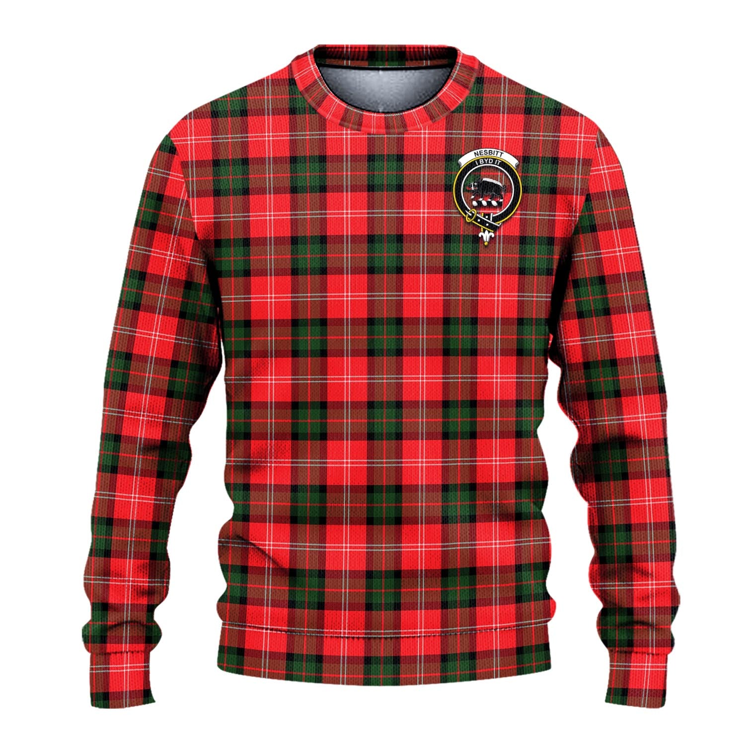 Nesbitt Modern Tartan Knitted Sweater with Family Crest - Tartanvibesclothing