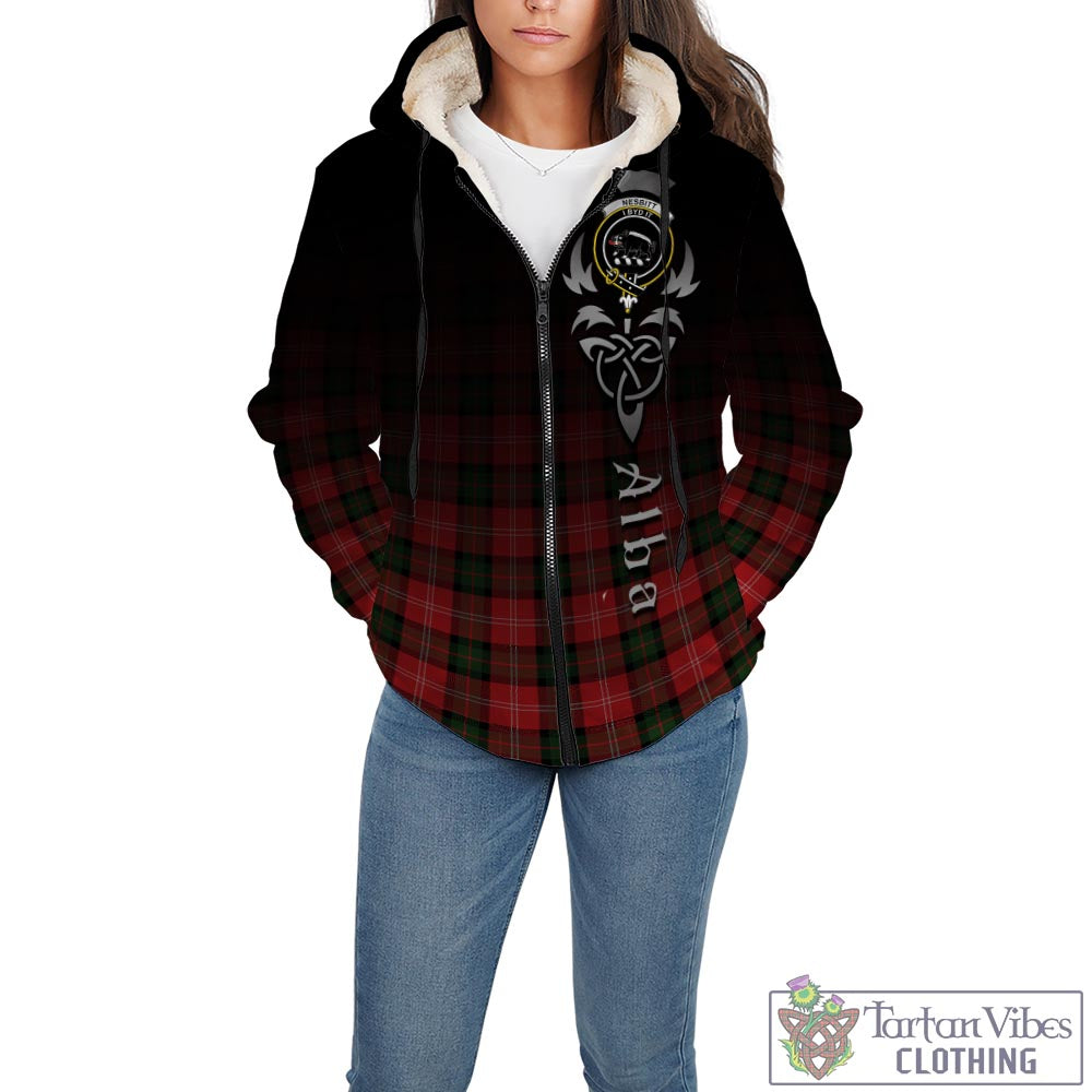 Tartan Vibes Clothing Nesbitt Modern Tartan Sherpa Hoodie Featuring Alba Gu Brath Family Crest Celtic Inspired