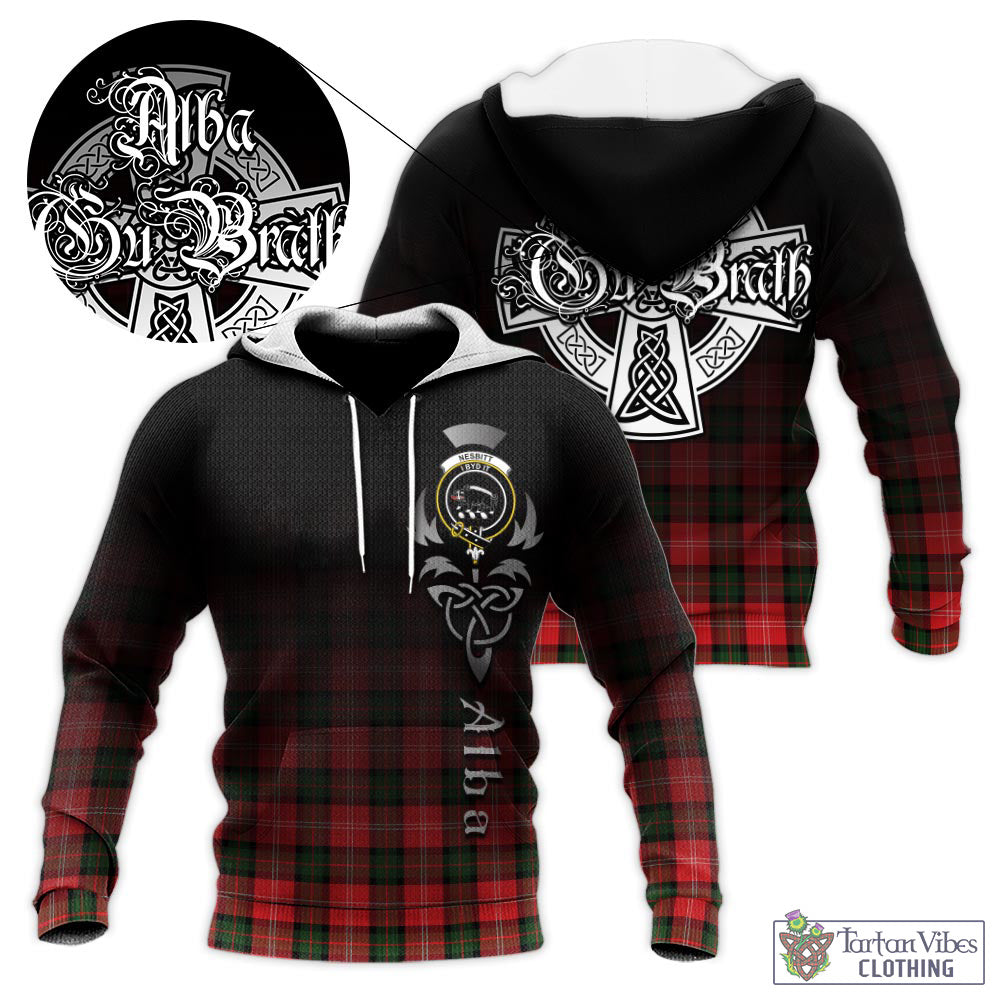 Tartan Vibes Clothing Nesbitt Modern Tartan Knitted Hoodie Featuring Alba Gu Brath Family Crest Celtic Inspired