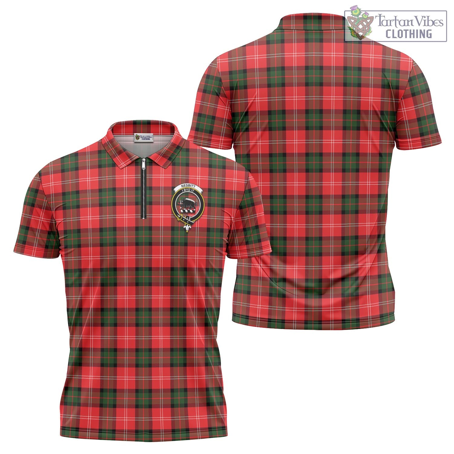 Tartan Vibes Clothing Nesbitt Modern Tartan Zipper Polo Shirt with Family Crest