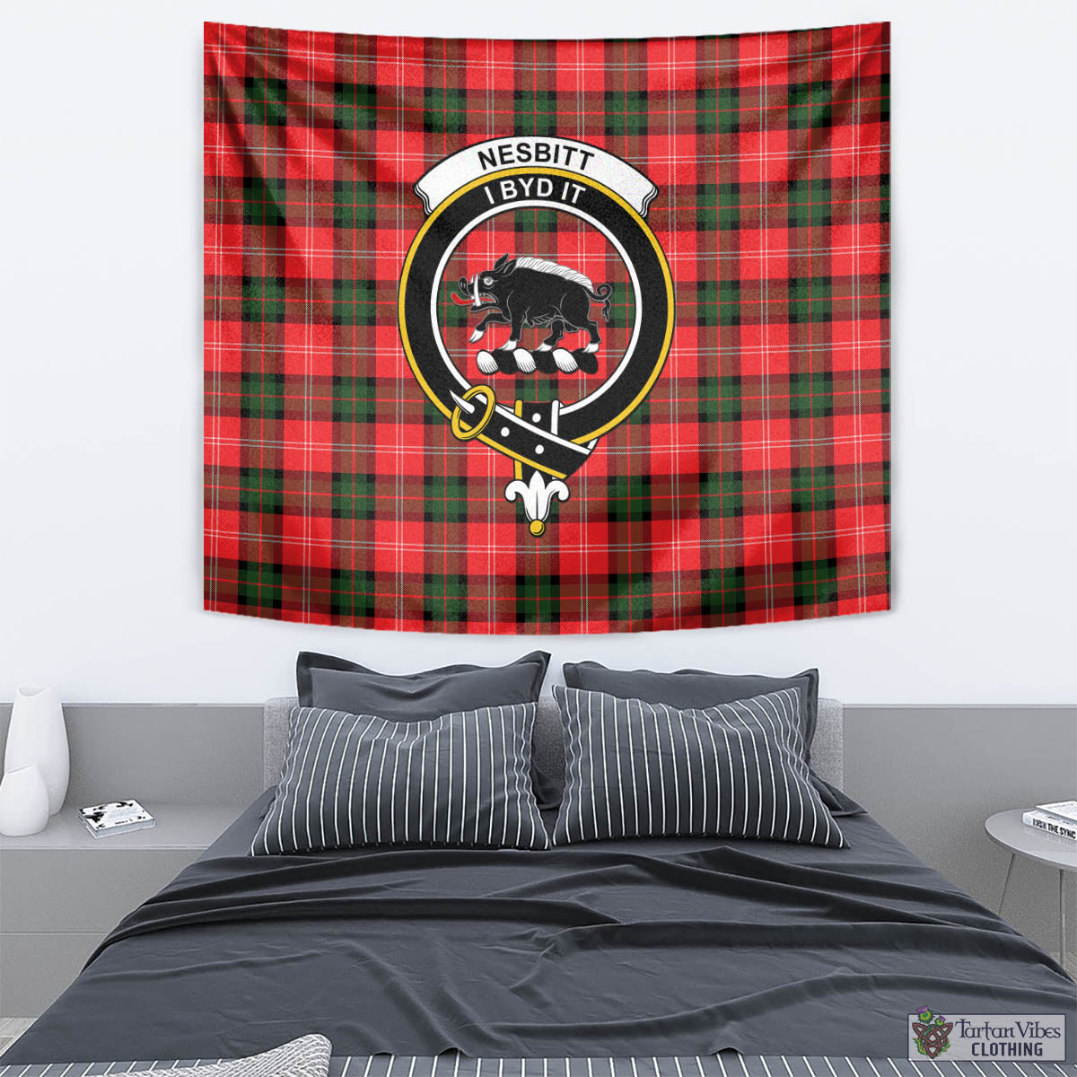 Tartan Vibes Clothing Nesbitt Modern Tartan Tapestry Wall Hanging and Home Decor for Room with Family Crest