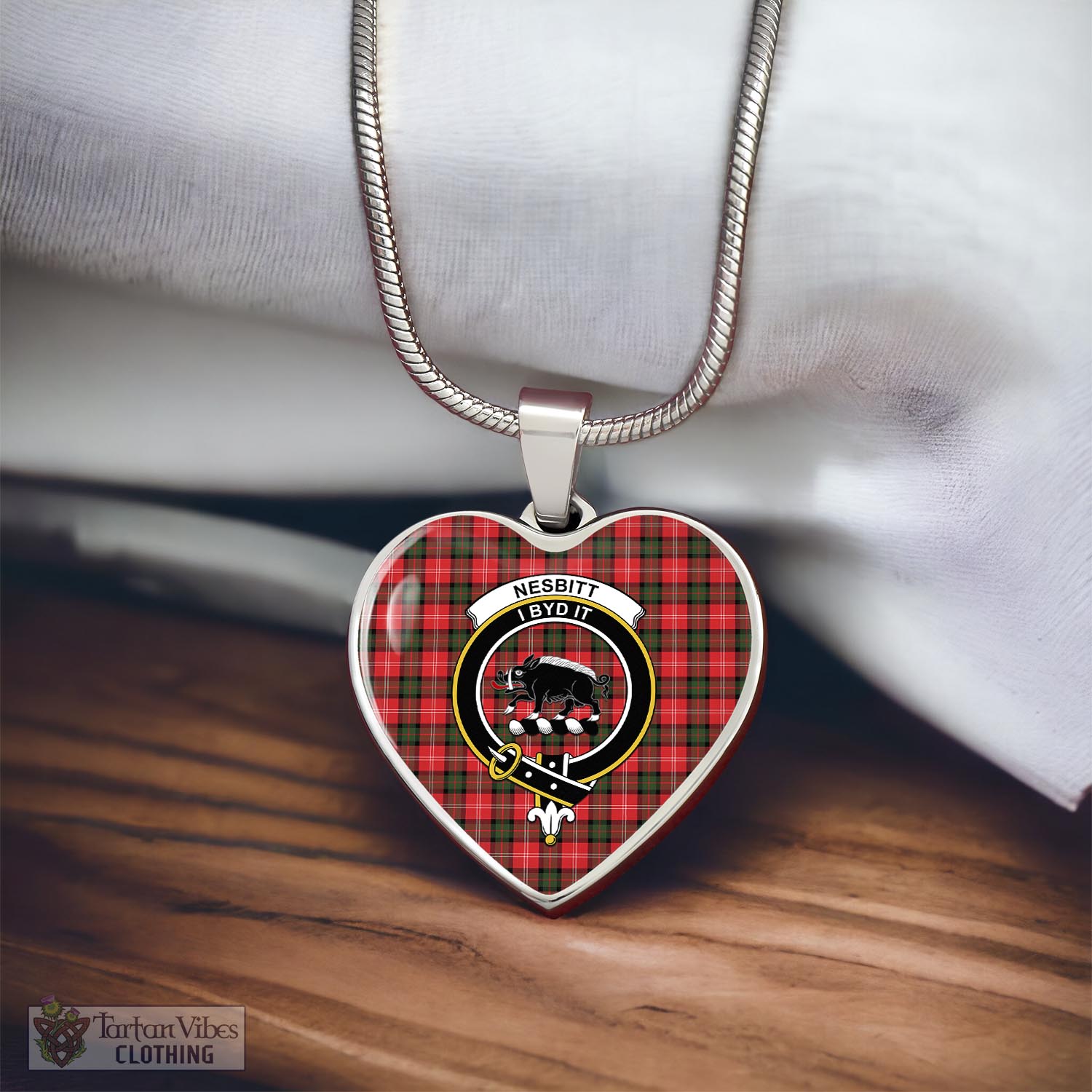 Tartan Vibes Clothing Nesbitt Modern Tartan Heart Necklace with Family Crest