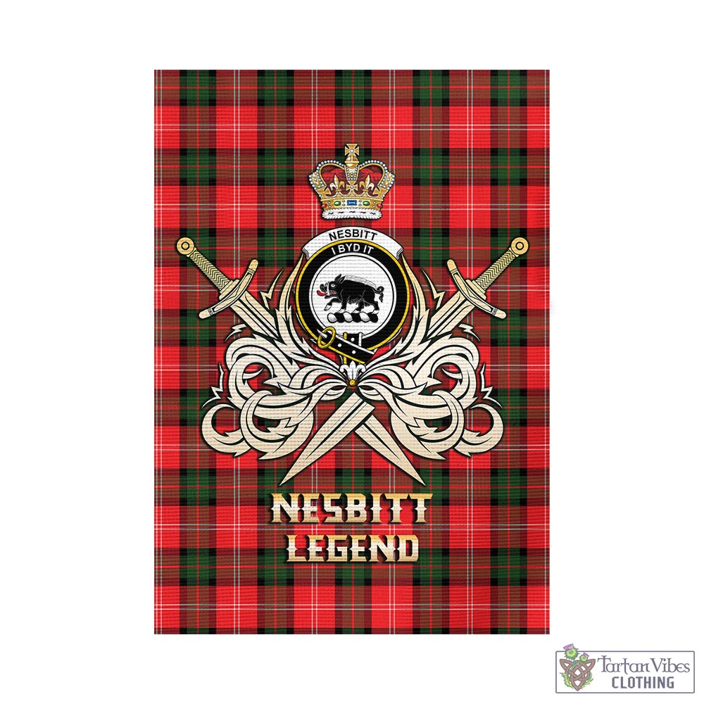 Tartan Vibes Clothing Nesbitt Modern Tartan Flag with Clan Crest and the Golden Sword of Courageous Legacy